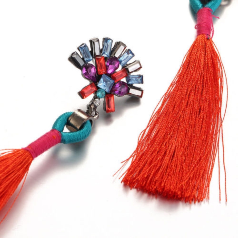 Festival Rhinestone Tassel Fire Orange Earrings - Picture 4 of 5